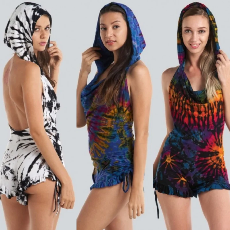 Tie-dye Romper - Hooded and Backless - 3 color combos!