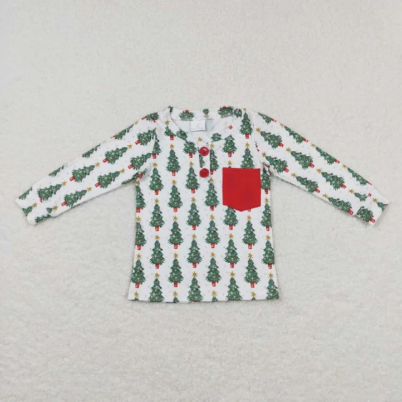 BT0326 Christmas Tree Pocket  Girls Long Sleeve Top T-shirts