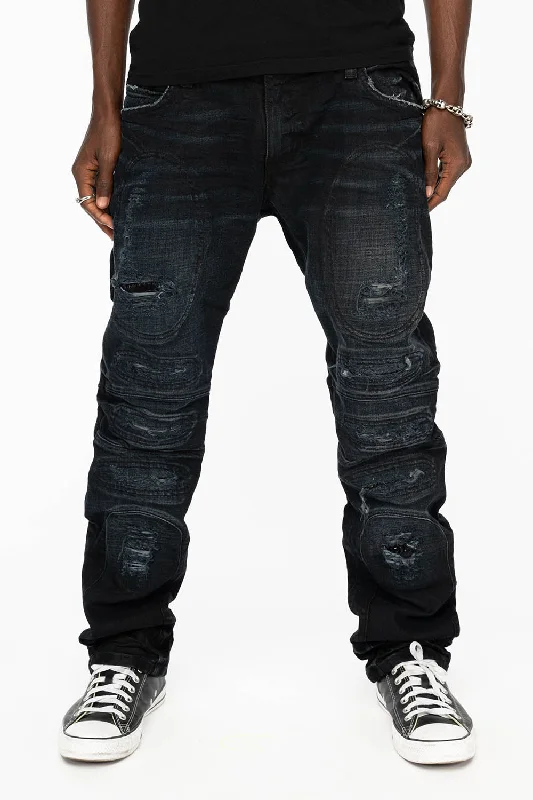 SLIM JEANS WITH OVAL PATCHES WITH CRYSTALS IN F_ED UP BLACK