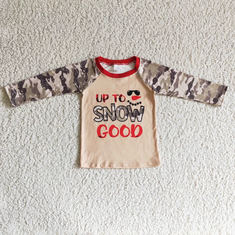 BT0097 Christmas Up To Snow Good Camo Boys Long Sleeve Top T-shirts