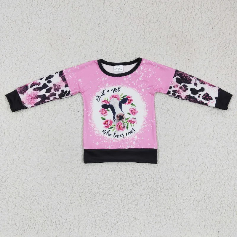 GT0077 Pink Leopard Just A Girl Who Loves Cows Floral Flower   Girls Long Sleeve Top