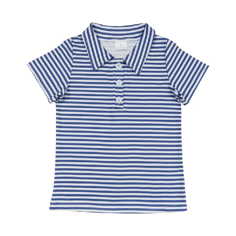 BT0654 Dark Blue Striped Polo Short sleeve top Boy Boutique Outfit  RTS 202412