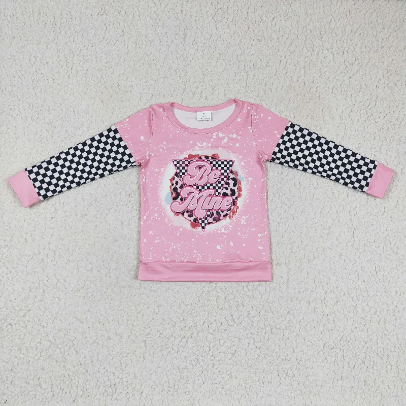 GT0086 Pink Bleach Black Plaid Be Mine Leopard  Girls Long Sleeve Top