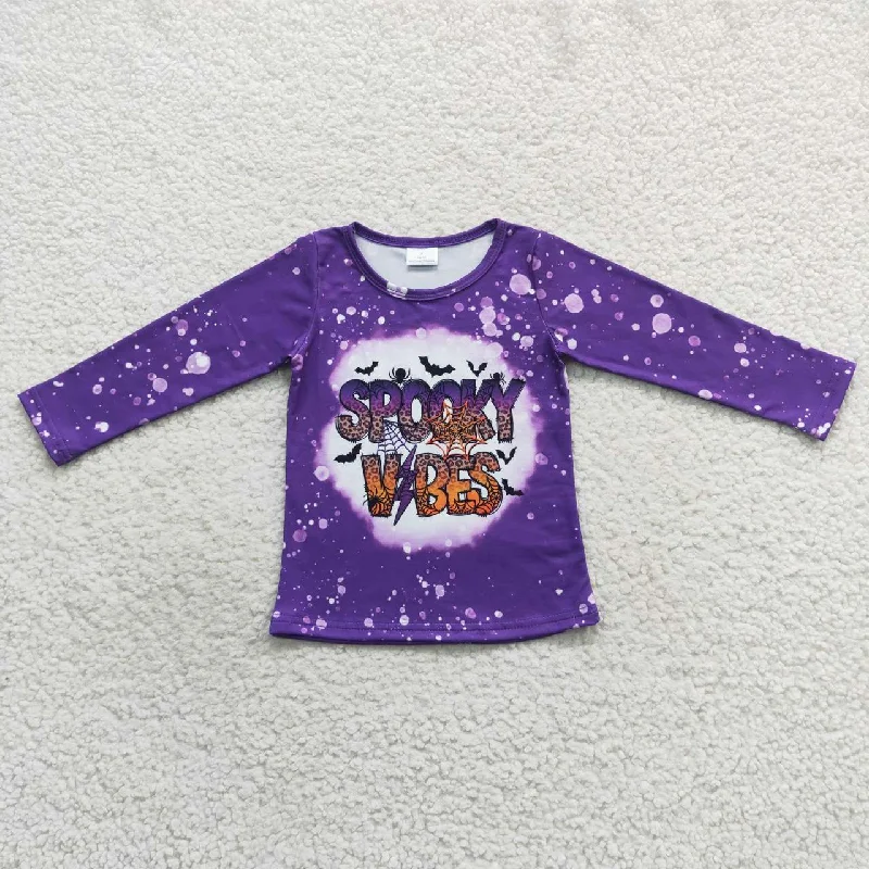 GT0234  Halloween Purple Spooky Vibes Girls Long Sleeve Top T-shirts