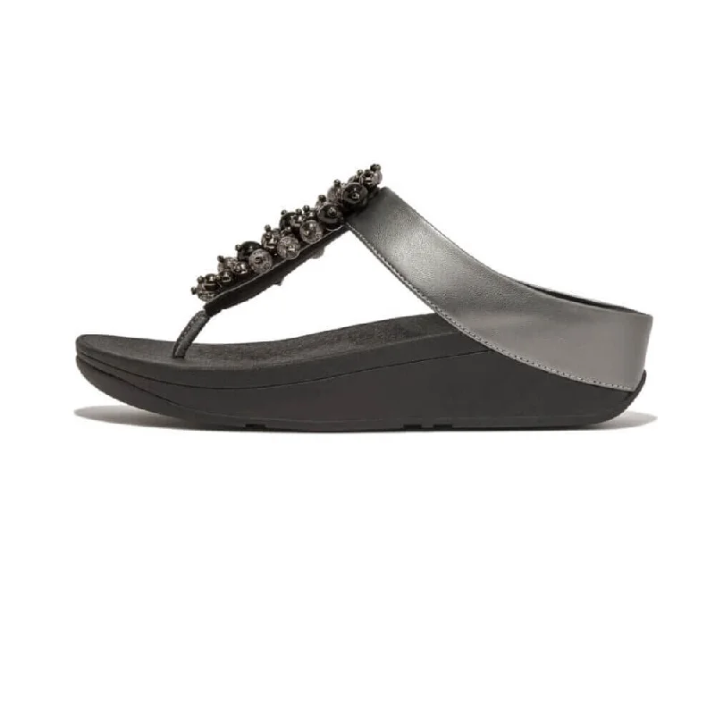 FitFlop Fino Bauble Bead Leather Sandals - Pewter Black