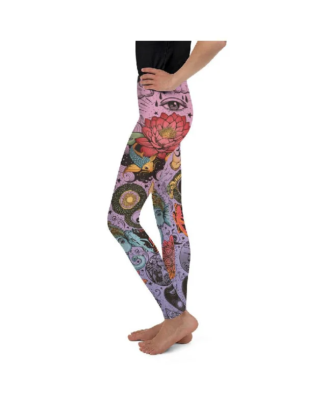 Pink Tattooed Lotus Youth Leggings