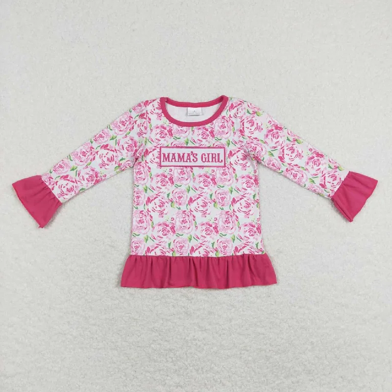 GT0403 Mama's Girl Pink Leopard camo Embroidery Girls Long Sleeve Top T-shirts