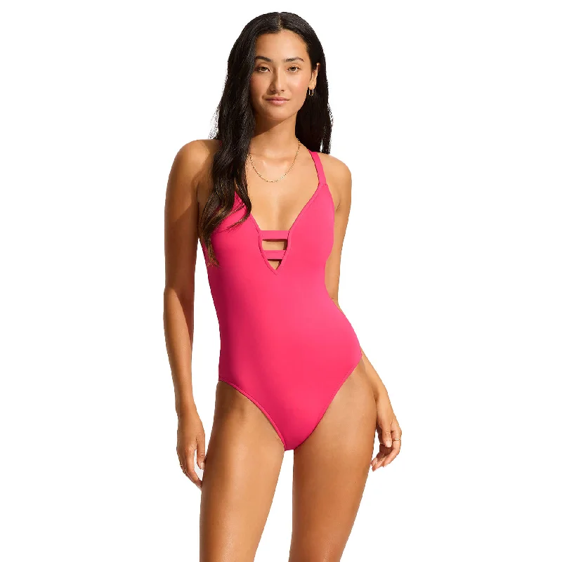 Seafolly Active Deep V Maillot Swimsuit  - Raspberry